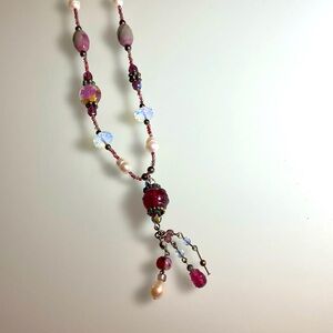 Rose pink glass beaded necklace